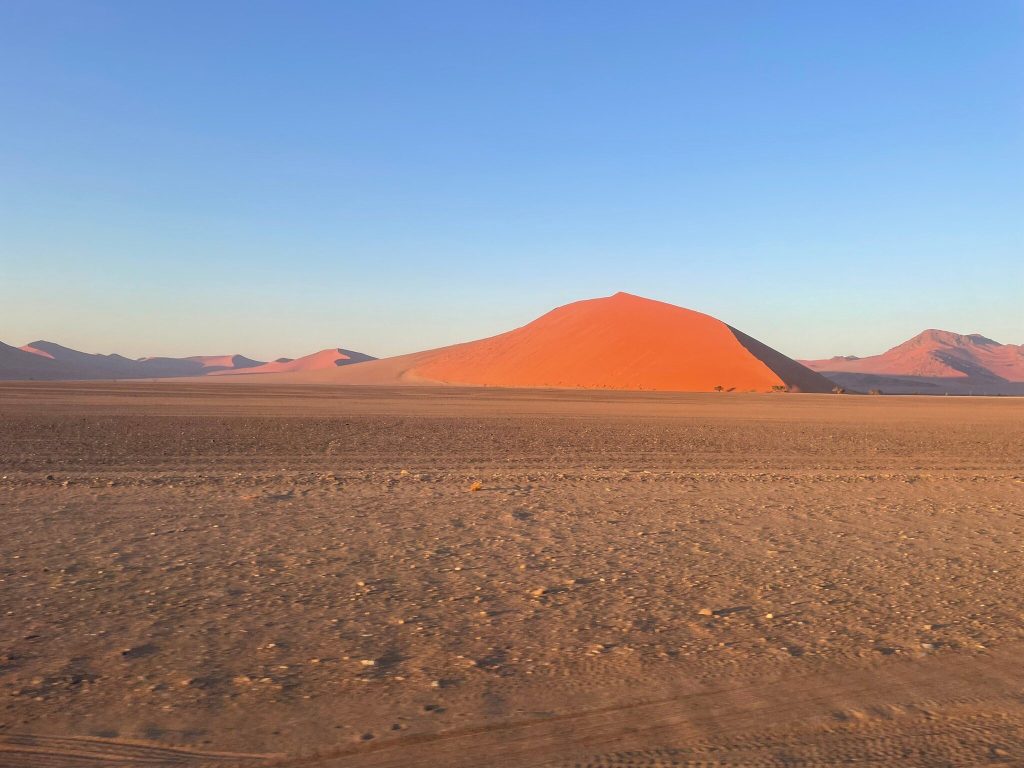 Red dune with shadowed slipface at dawn, Namibia